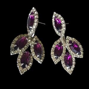 Brilliant faux amethyst purple and clear rhinestone statement earrings